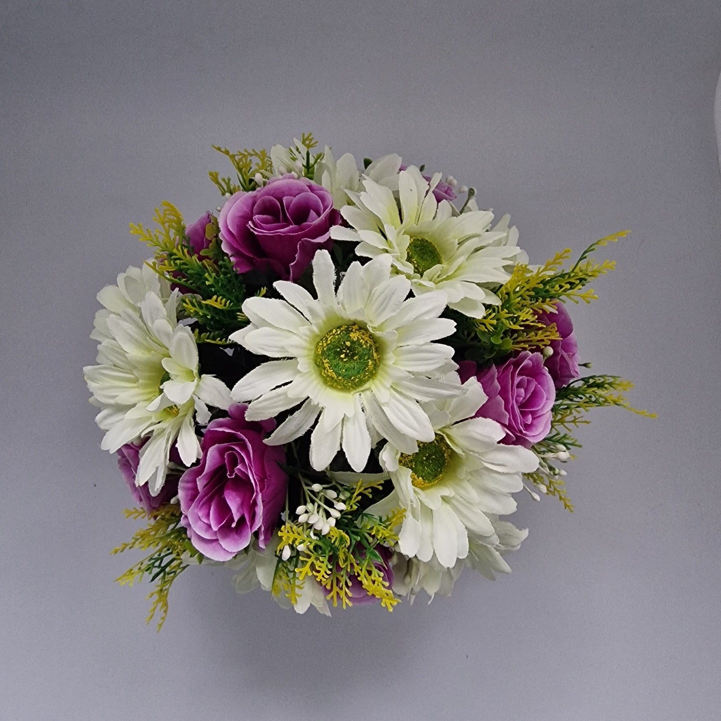 Artificial/Silk flower Memorial Arrangement Rosebud & Gerbera Purple