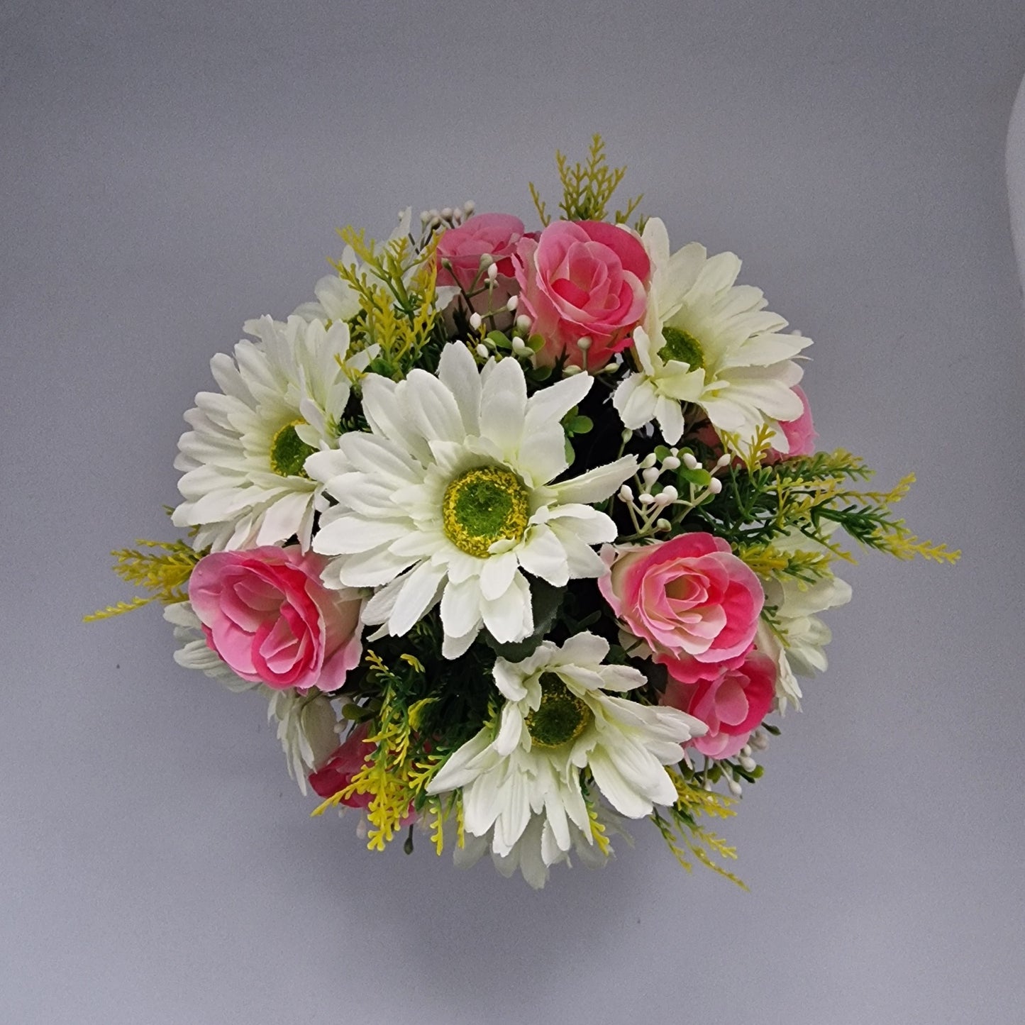 Artificial/Silk flower Memorial Arrangement Rosebud & Gerbera Pink