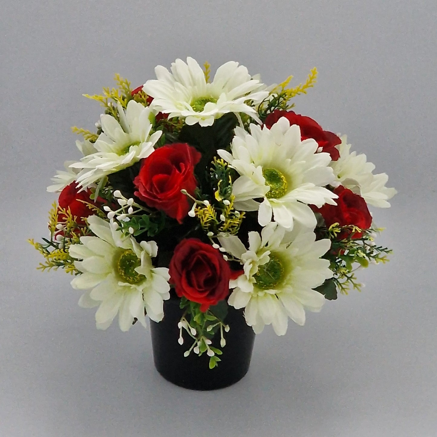 Artificial/Silk flower Memorial Arrangement Rosebud & Gerbera Red