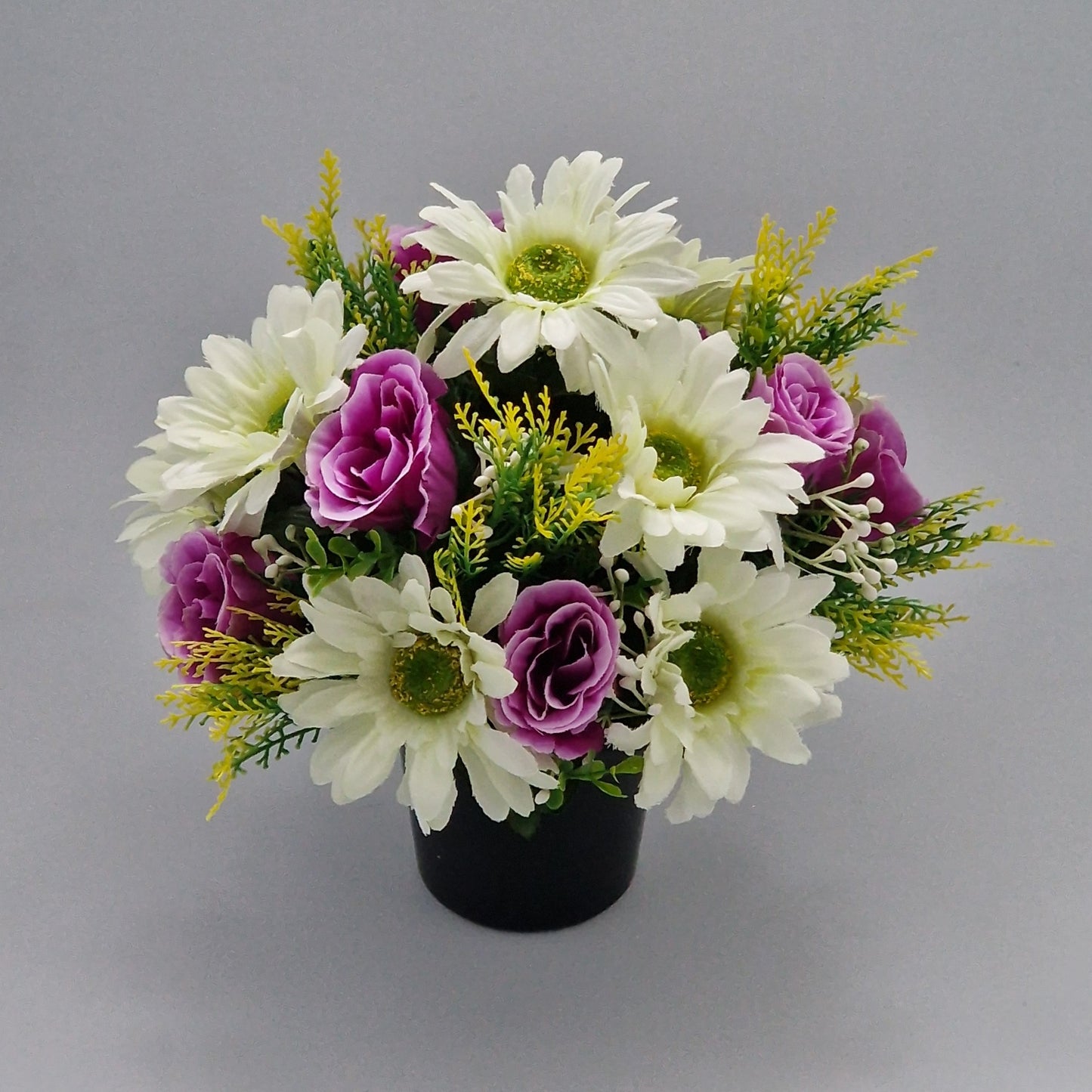 Artificial/Silk flower Memorial Arrangement Rosebud & Gerbera Purple