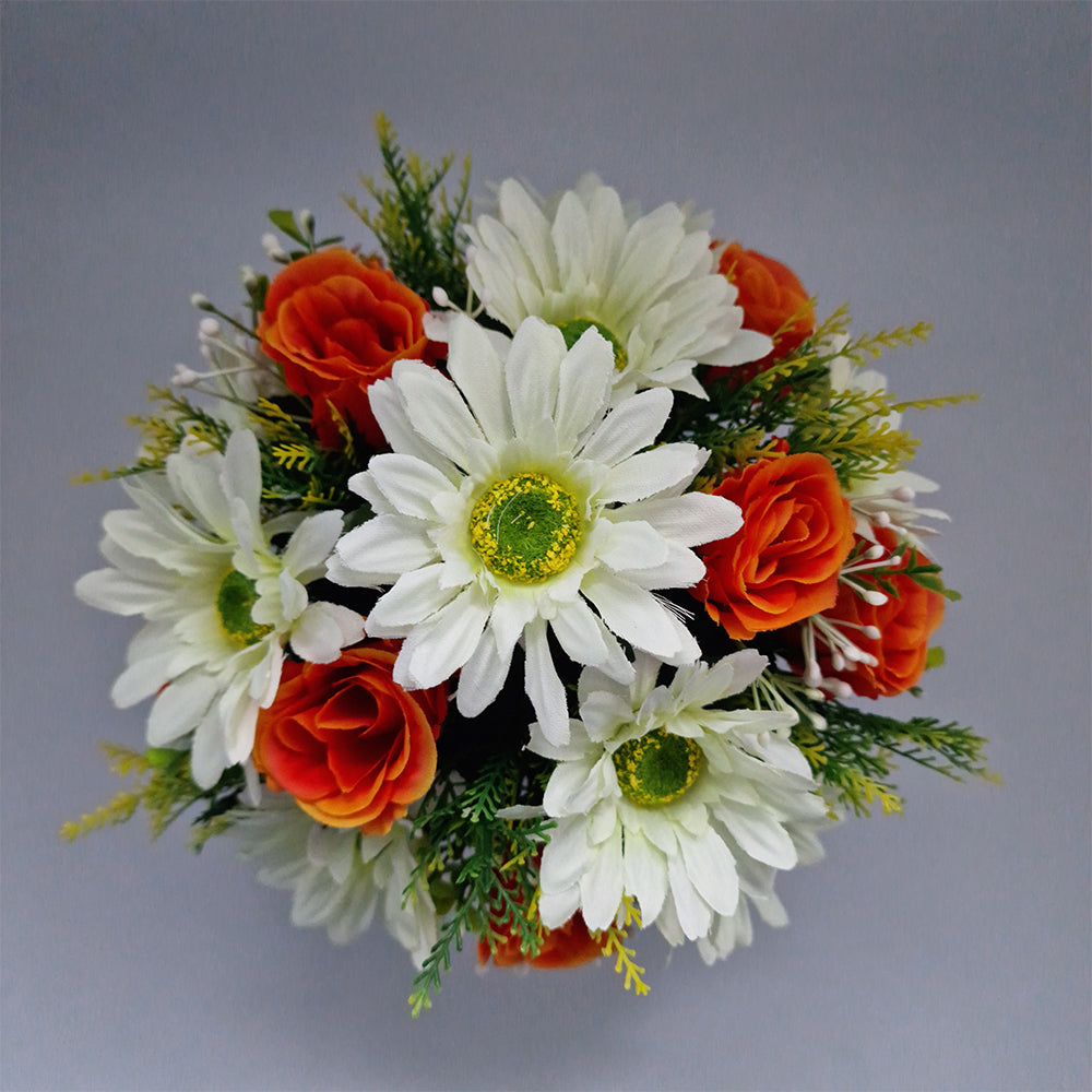 Artificial/Silk flower Memorial Arrangement Rosebud & Gerbera Orange