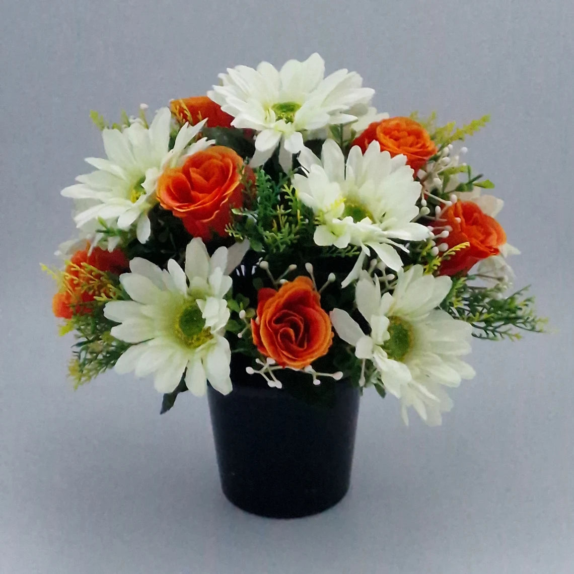 Artificial/Silk flower Memorial Arrangement Rosebud & Gerbera Orange