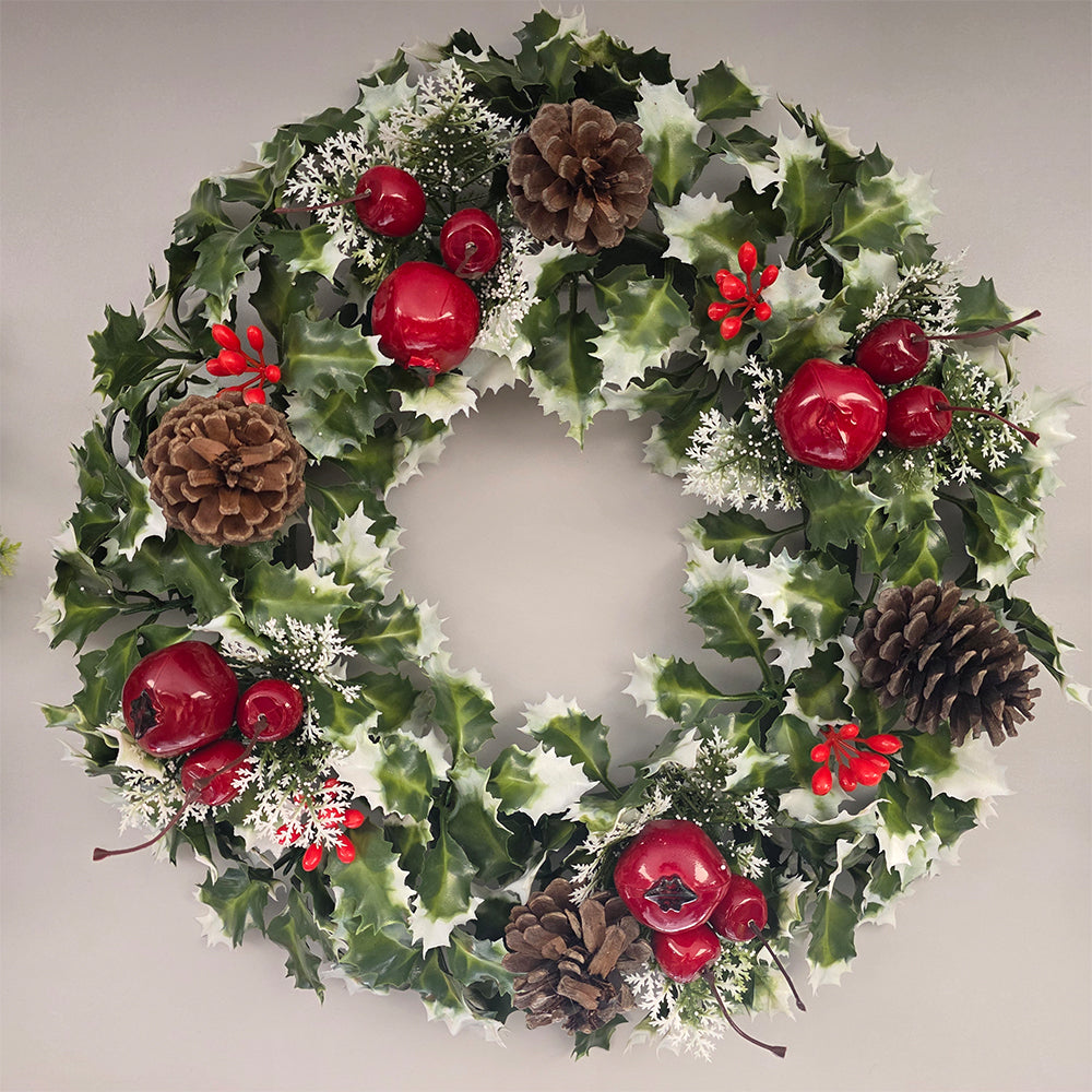 Christmas Wreath Holly Wreath Pomegranates & Red Cherries an Cones 2 Sizes
