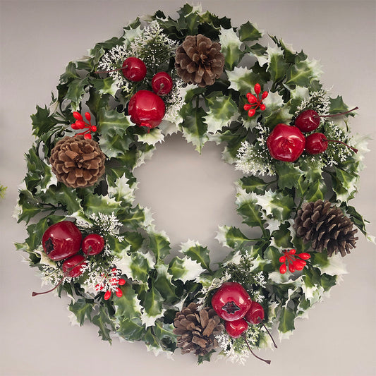 Christmas Wreath Holly Wreath  Pomegranates & Red Cherries an Cones 2 Sizes