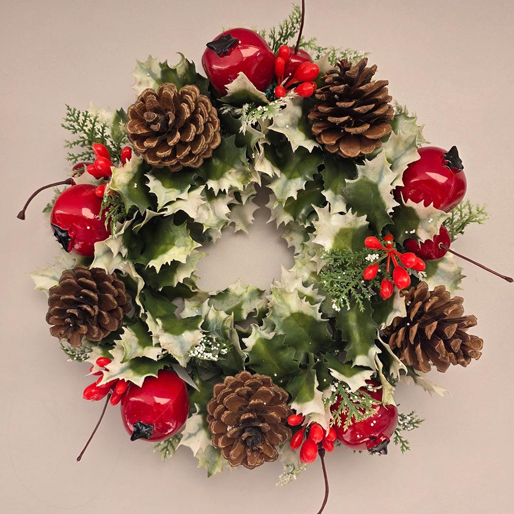 Christmas Wreath Holly Wreath Pomegranates & Red Cherries an Cones 2 Sizes