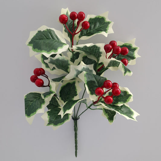 Artificial Holly Leaves and Berries Christmas Bush - Amor Flowers