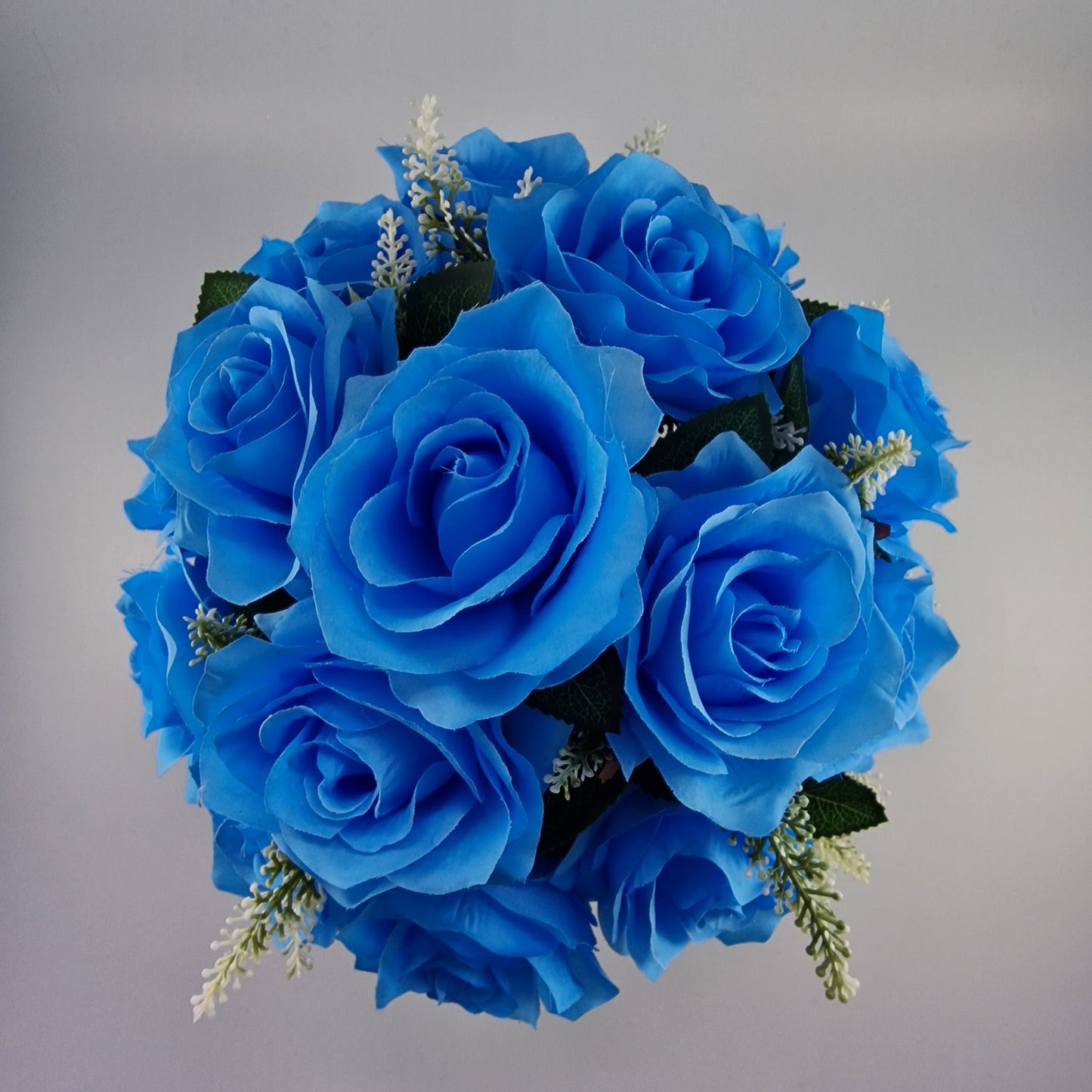 Artificial Silk Flower Arrangement Blue Open Rose Grave Pot. Memorial Tribute - Amor Flowers