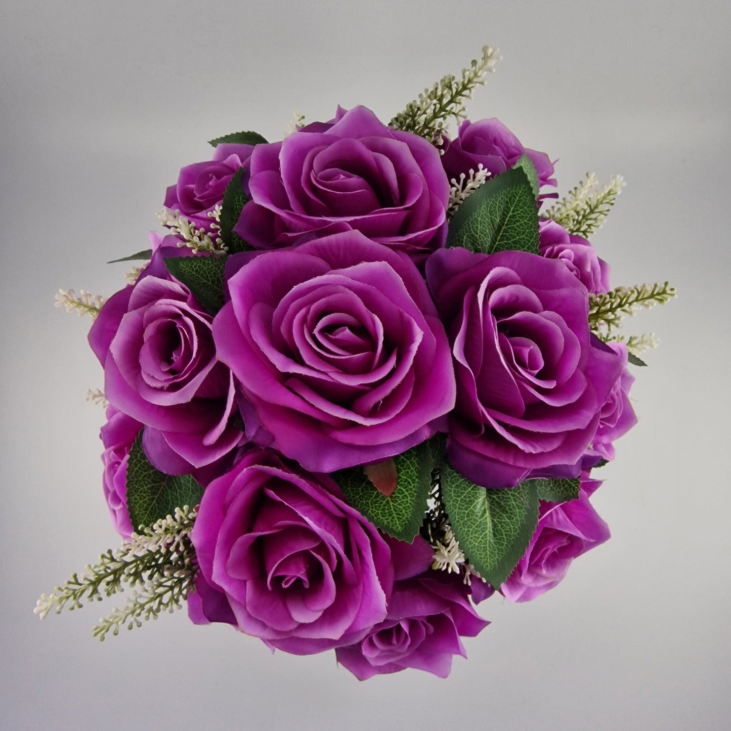 Artificial Silk Flower Arrangement Purple Open Rose Grave Pot. Memorial Tribute - Amor Flowers
