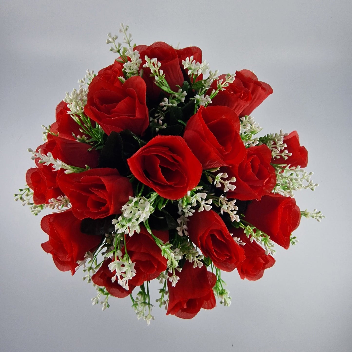 Artificial Silk flower Grave Arrangement in Memorial Crem pot - 24 Red Roses - Amor Flowers