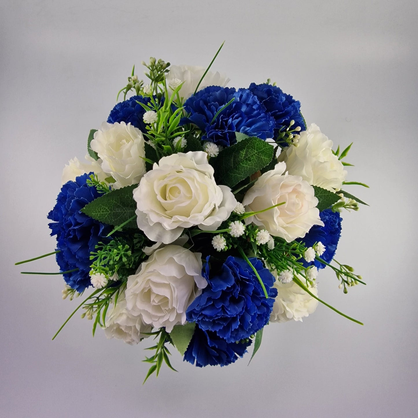 Grave Pot With Artificial Crinkle Rose an Carnation Memorial Pot- Blue & White - Amor Flowers