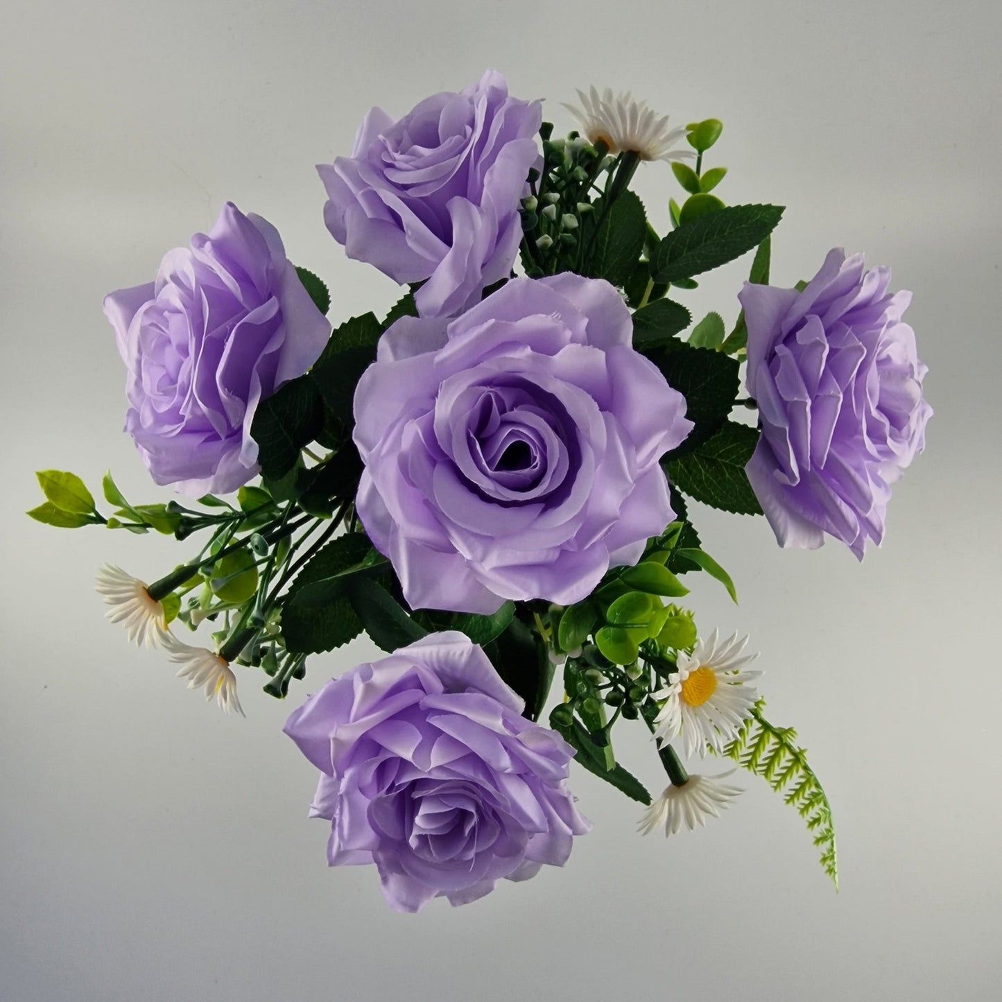 Memorial Grave Cemetery Pot with Lilac Roses, Daisies and Foliage - Amor Flowers