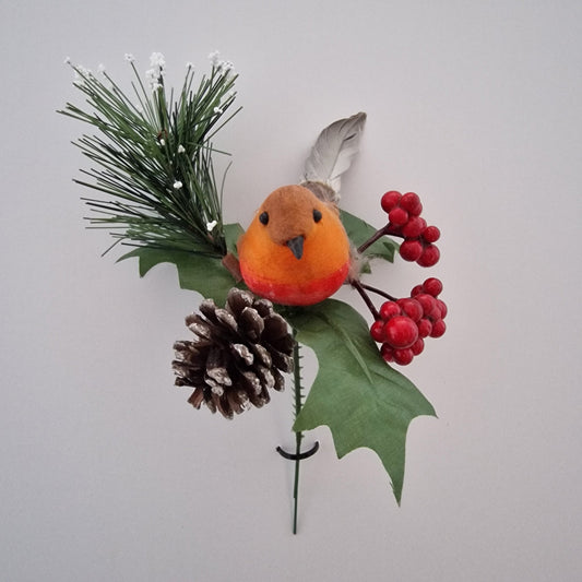 Robin Berry and Pine Cone Christmas Pick - Amor Flowers