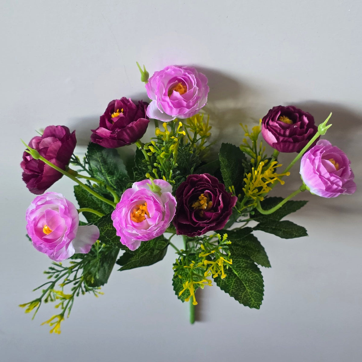 Purple artificial cabbage rose flower bunch - full view