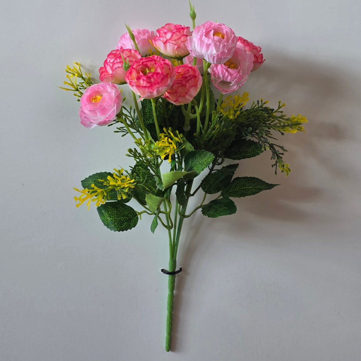 Pink artificial cabbage rose flower bunch - full view