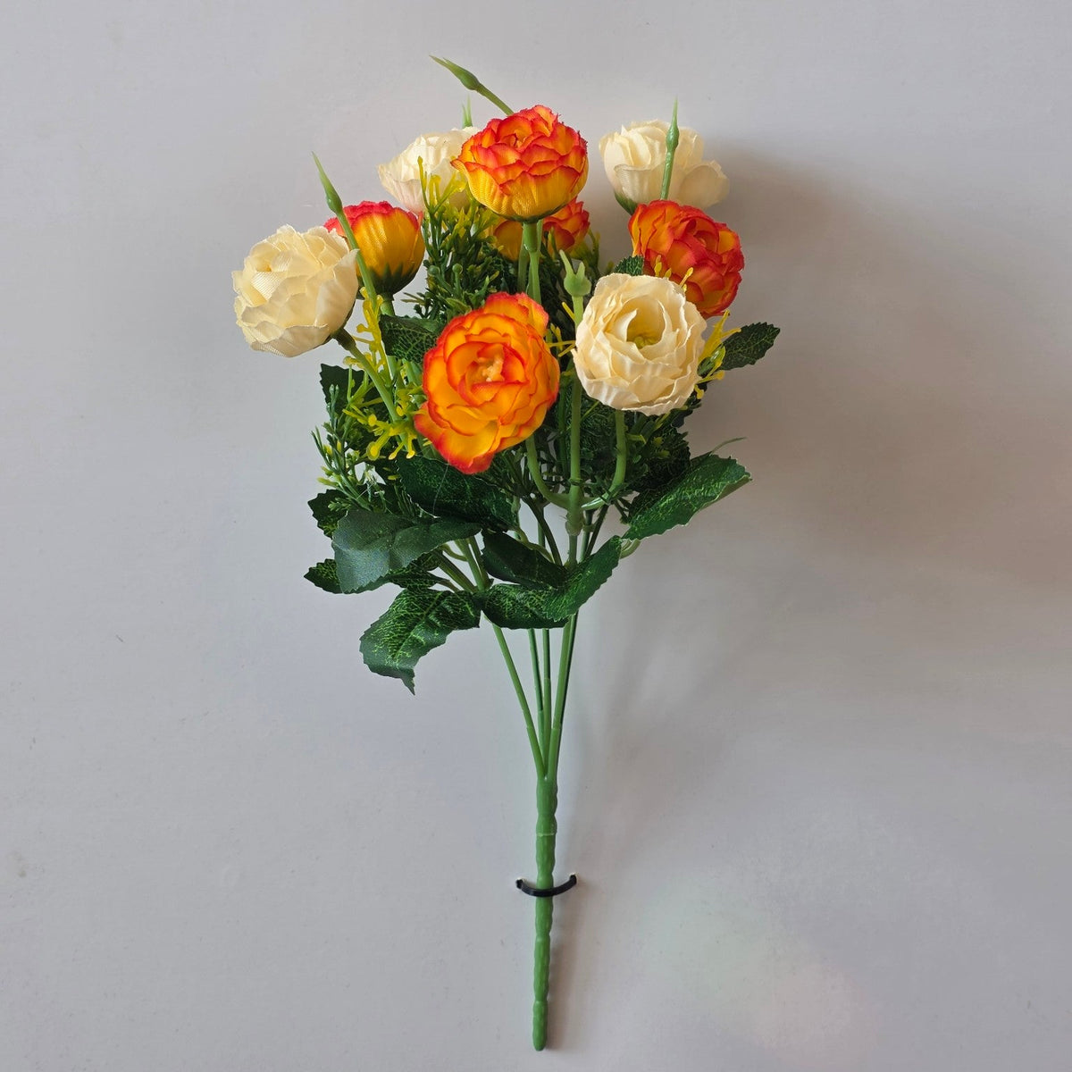 Orange artificial cabbage rose flower bunch - full view