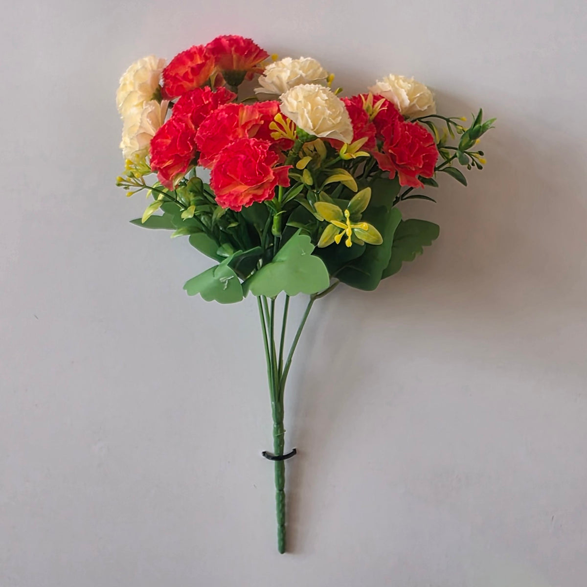 Orange artificial mini carnation flower bunch - full view