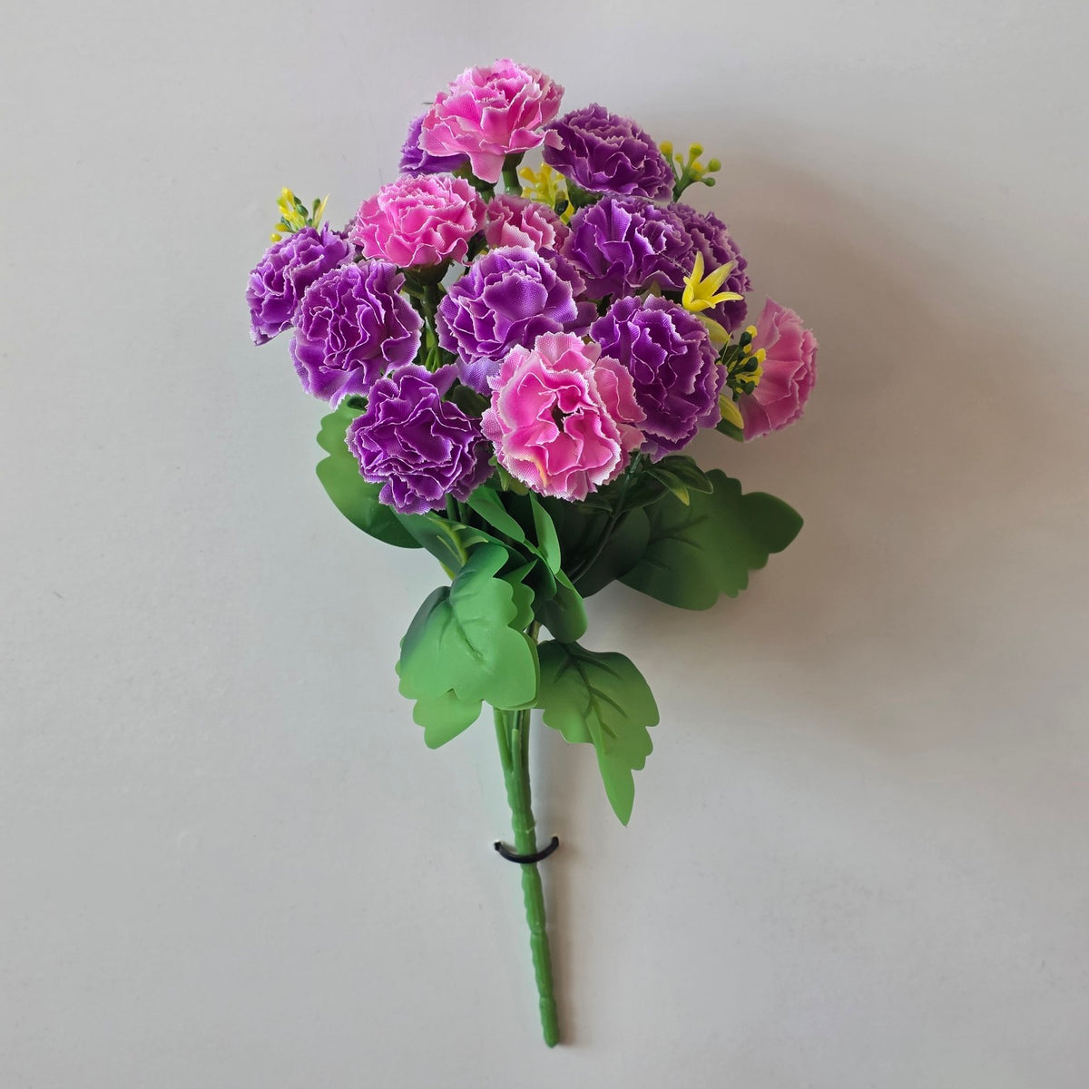 Purple artificial mini carnation flower bunch - full view