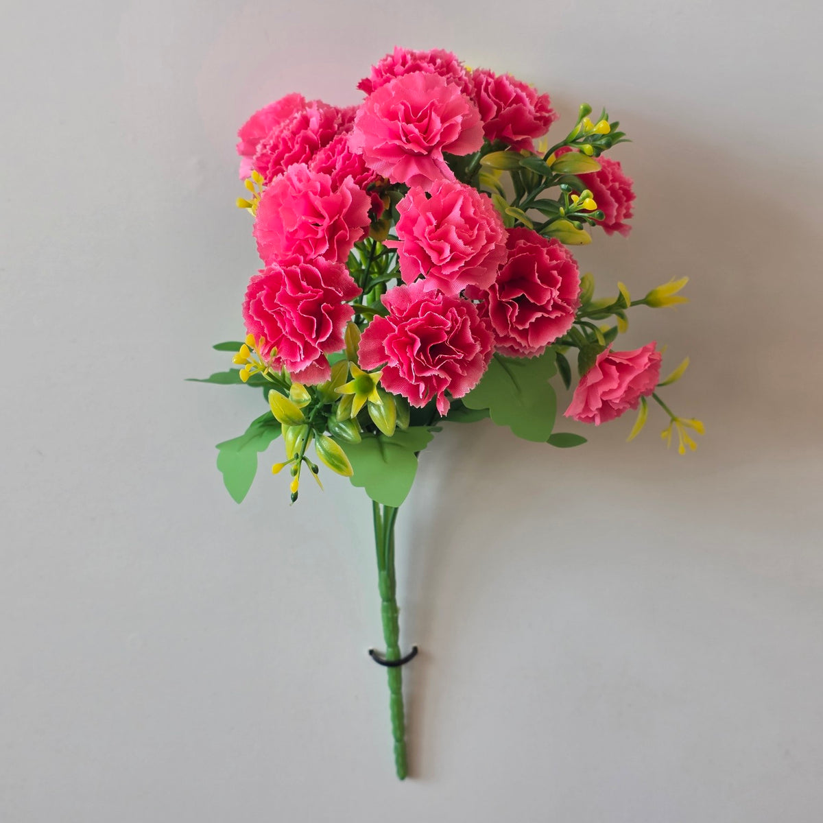 Pink artificial mini carnation flower bunch - full view