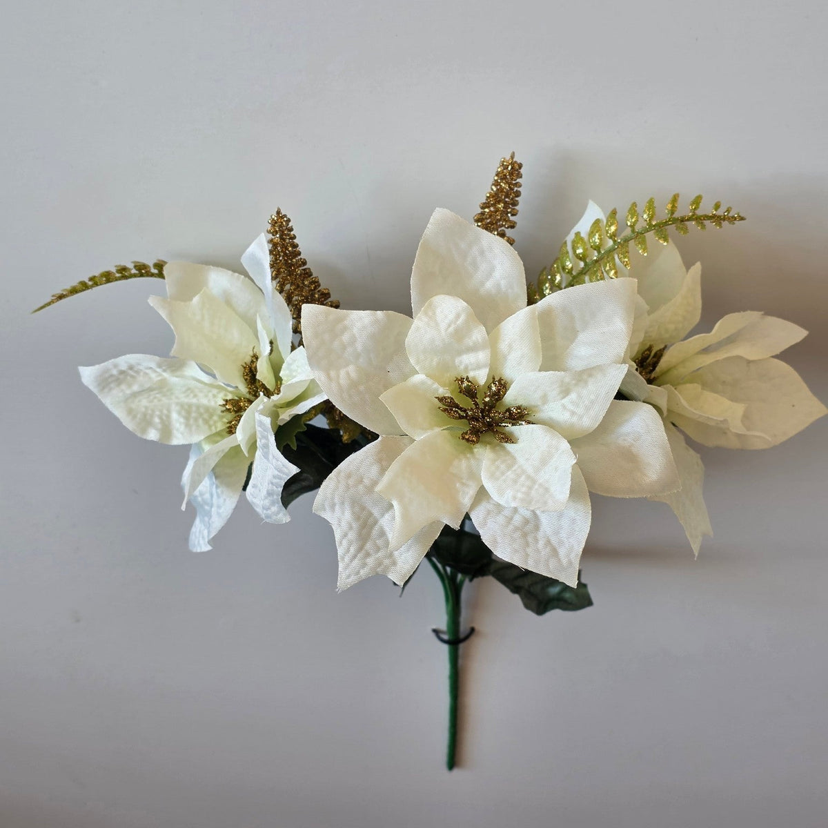 Ivory and gold sparkle artificial poinsettia Christmas flower