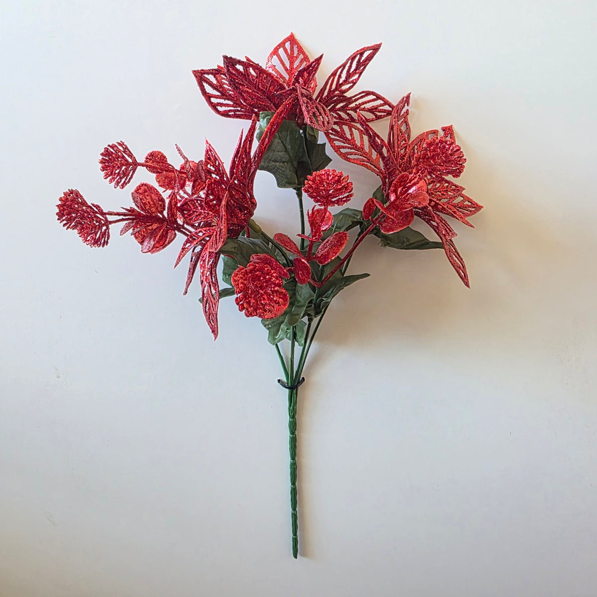 Red glitter poinsettia Christmas flower bunch