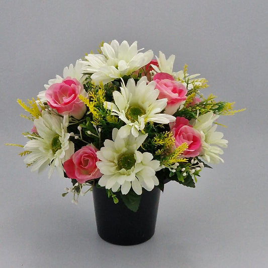 Artificial/Silk flower Memorial Arrangement Rosebud & Gerbera Pink