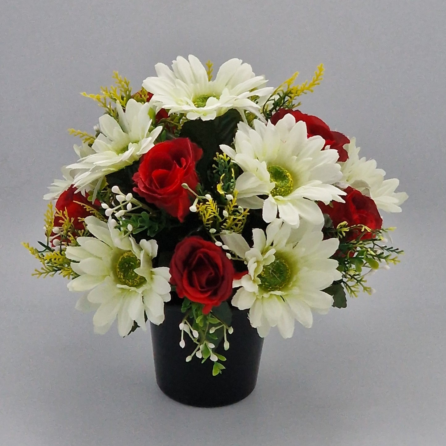 Artificial/Silk flower Memorial Arrangement Rosebud & Gerbera Red
