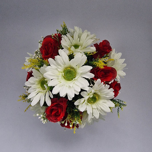 Artificial/Silk flower Memorial Arrangement Rosebud & Gerbera Red