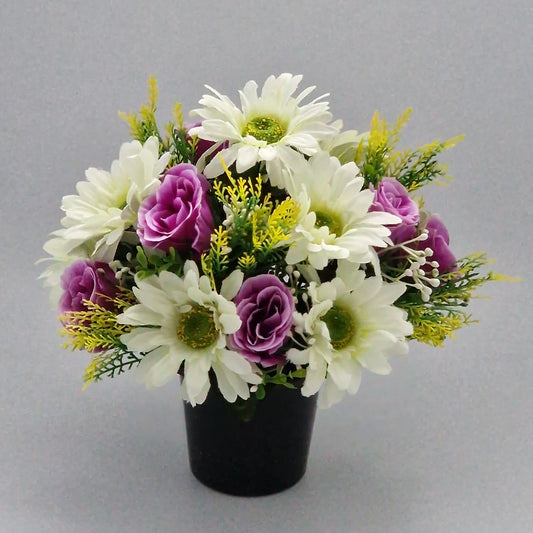 Artificial/Silk flower Memorial Arrangement Rosebud & Gerbera Purple
