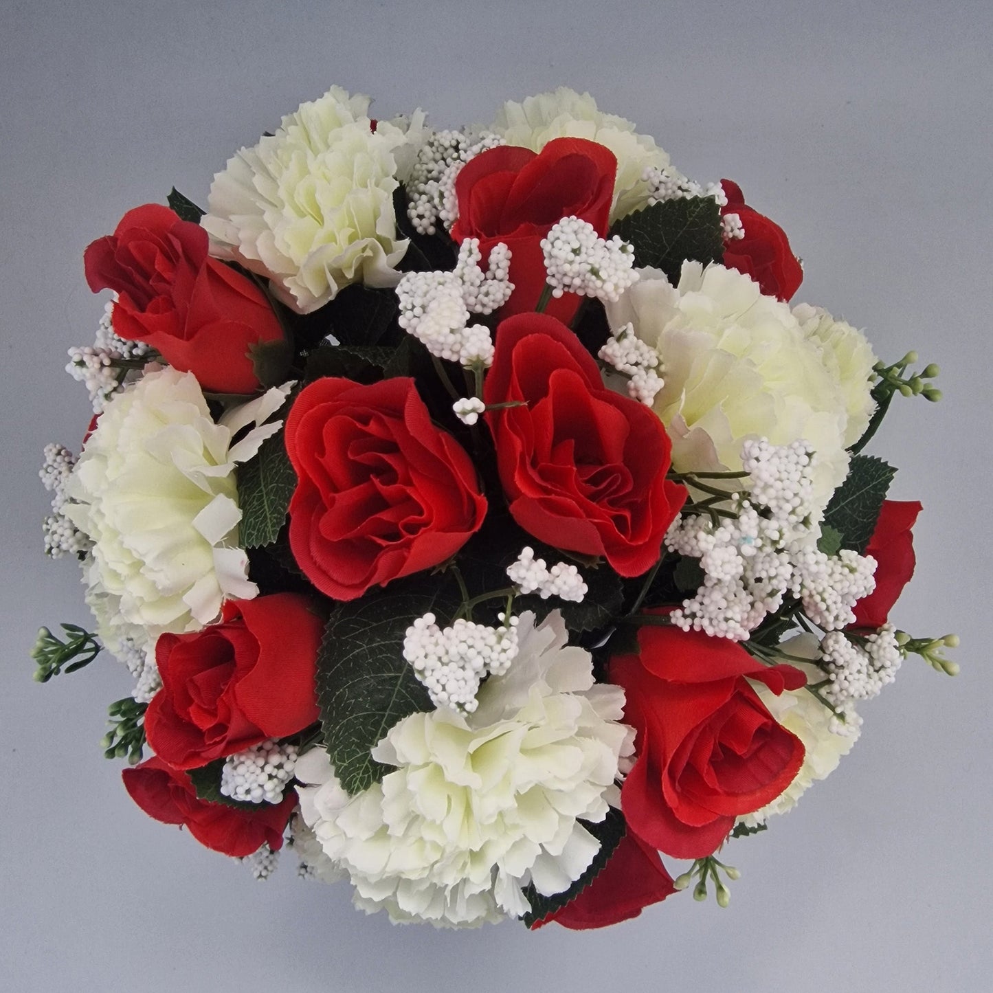 Artificial Silk Flower Arrangement Carnations and Roses Grave Pot. Memorial Tribute - Amor Flowers