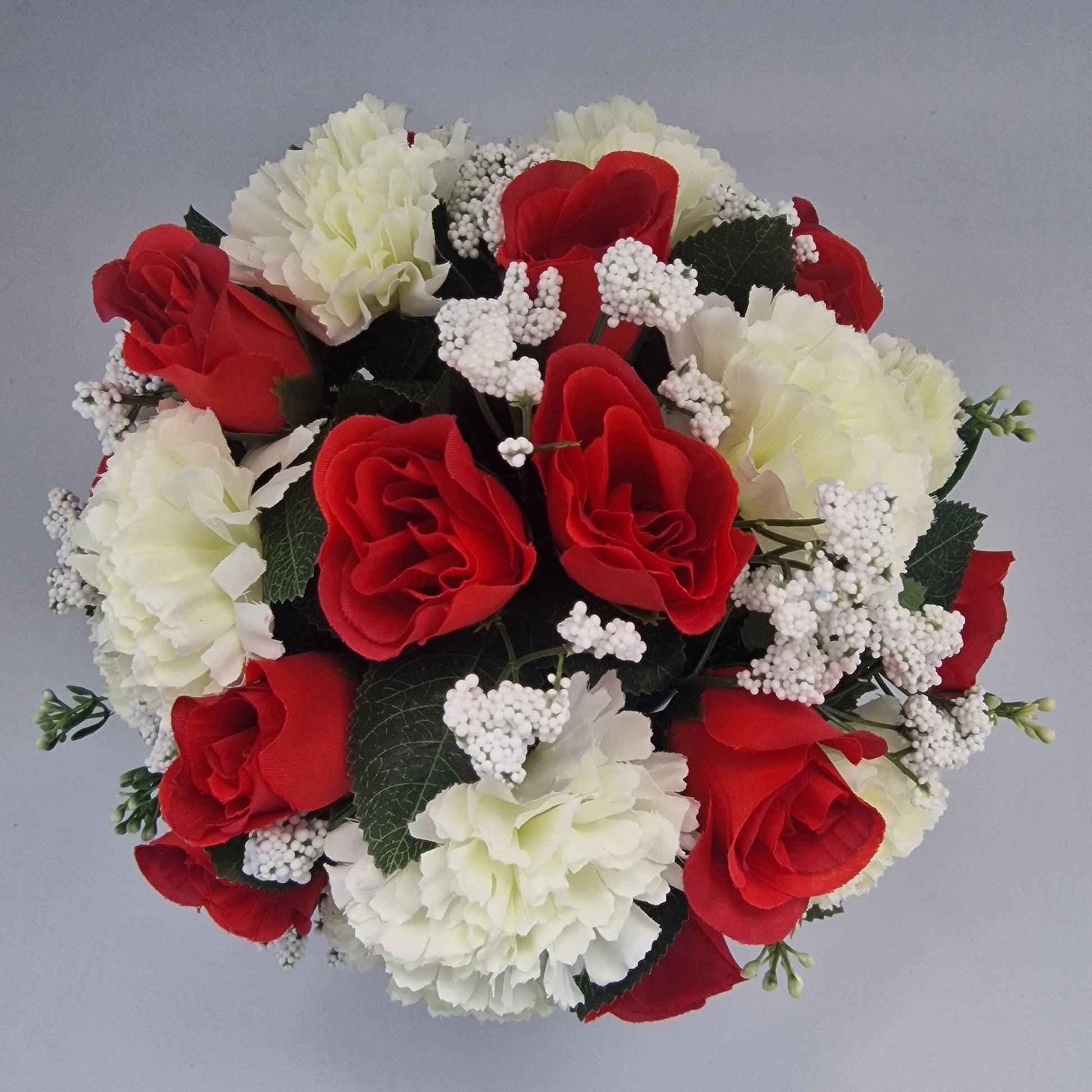 Artificial Silk Flower Arrangement Carnations and Roses Grave Pot. Memorial Tribute - Amor Flowers