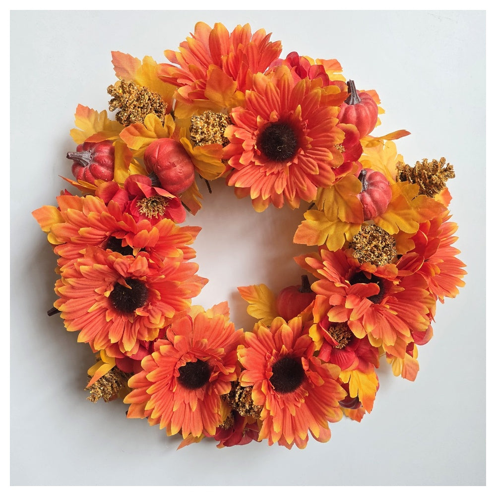 Autumn Pumpkin and Sunflower Artificial Wreath