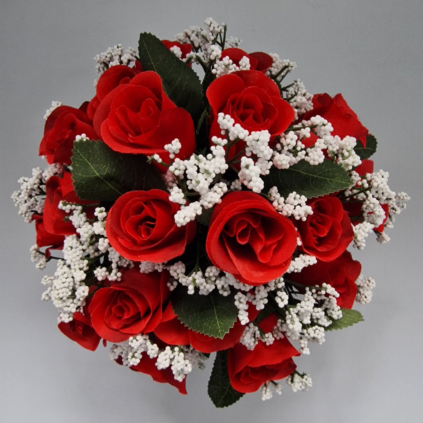 Beautiful Rose Bud & Gypsophila Arrangement Artificial Flower Pot for Grave in Red - Amor Flowers