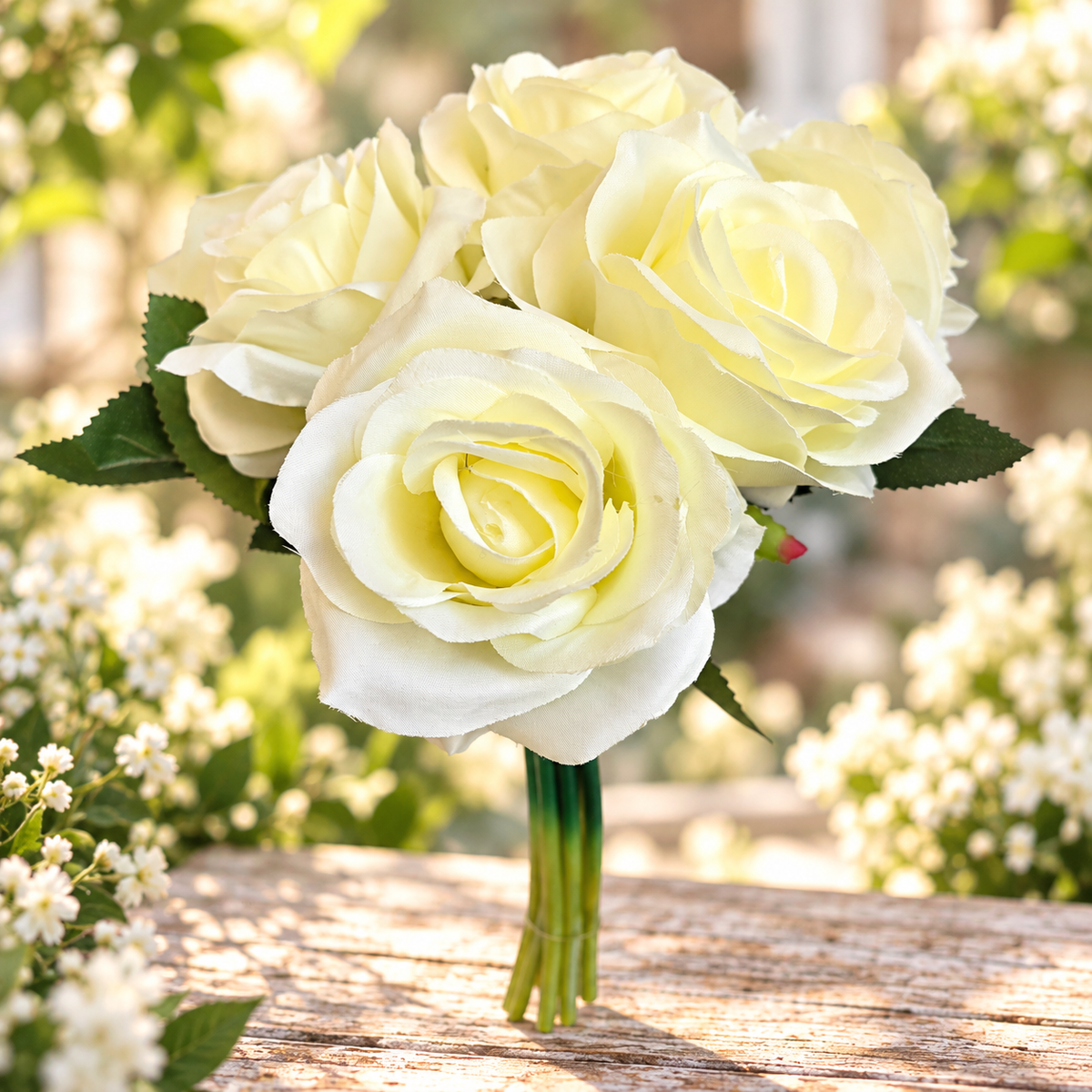 25cm Large Open Rose Bundle of 7 Heads - Ivory