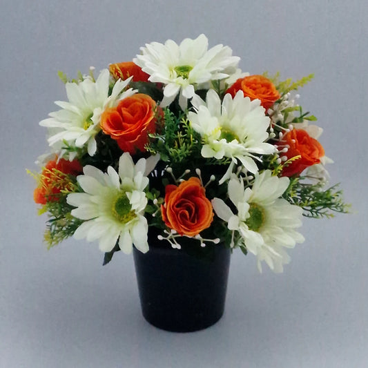 Artificial/Silk flower Memorial Arrangement Rosebud & Gerbera Orange