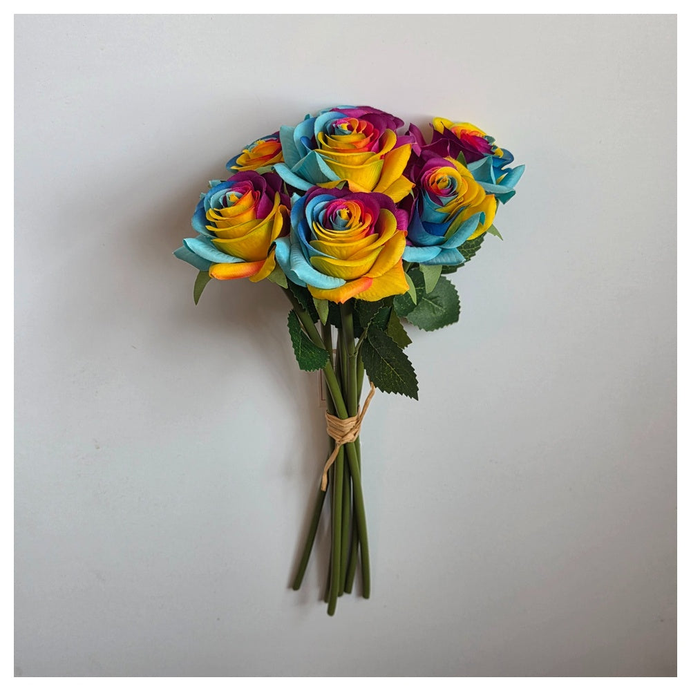 35cm Fresh Touch Diamond Rainbow Rose Bundle - 7 Heads