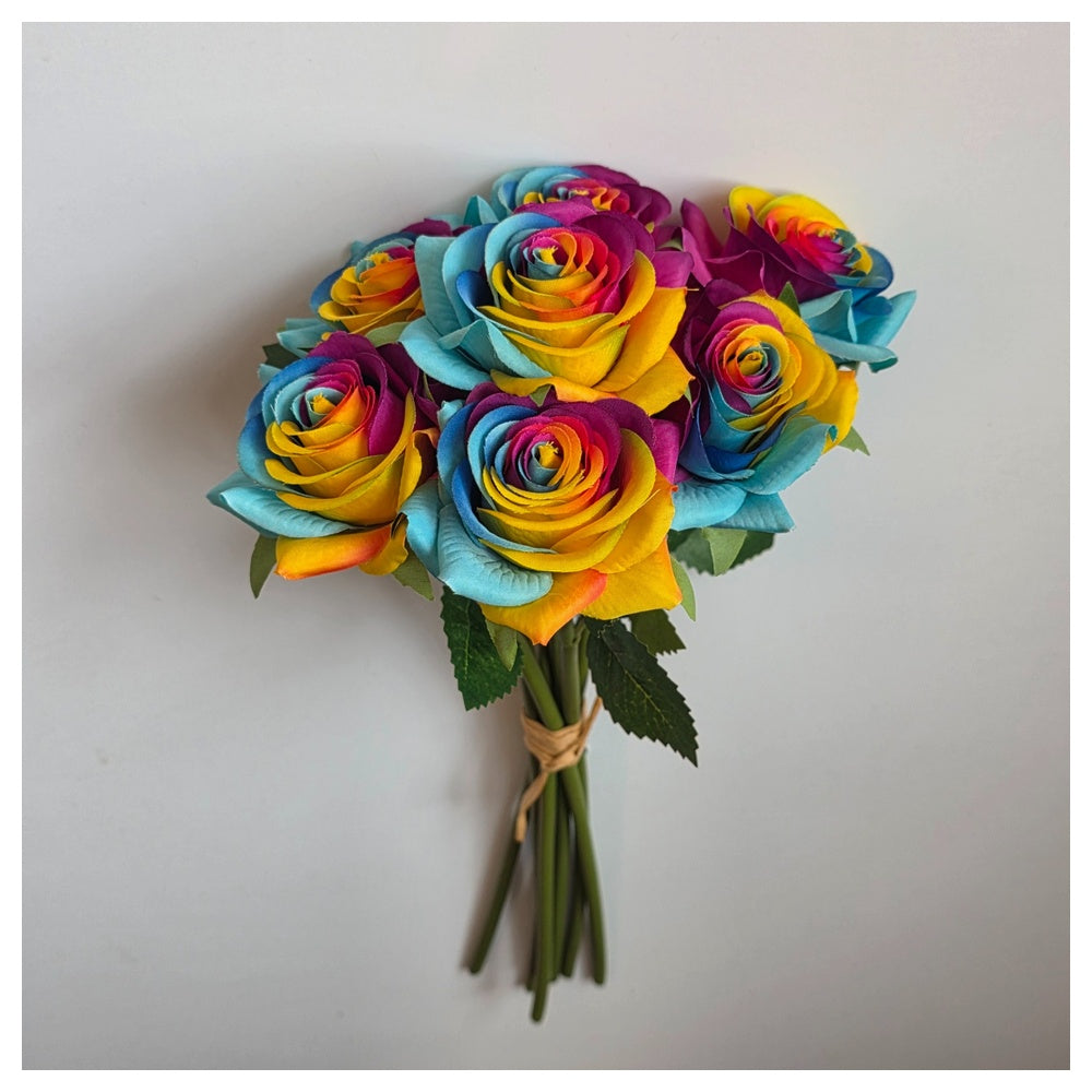 35cm Fresh Touch Diamond Rainbow Rose Bundle - 7 Heads