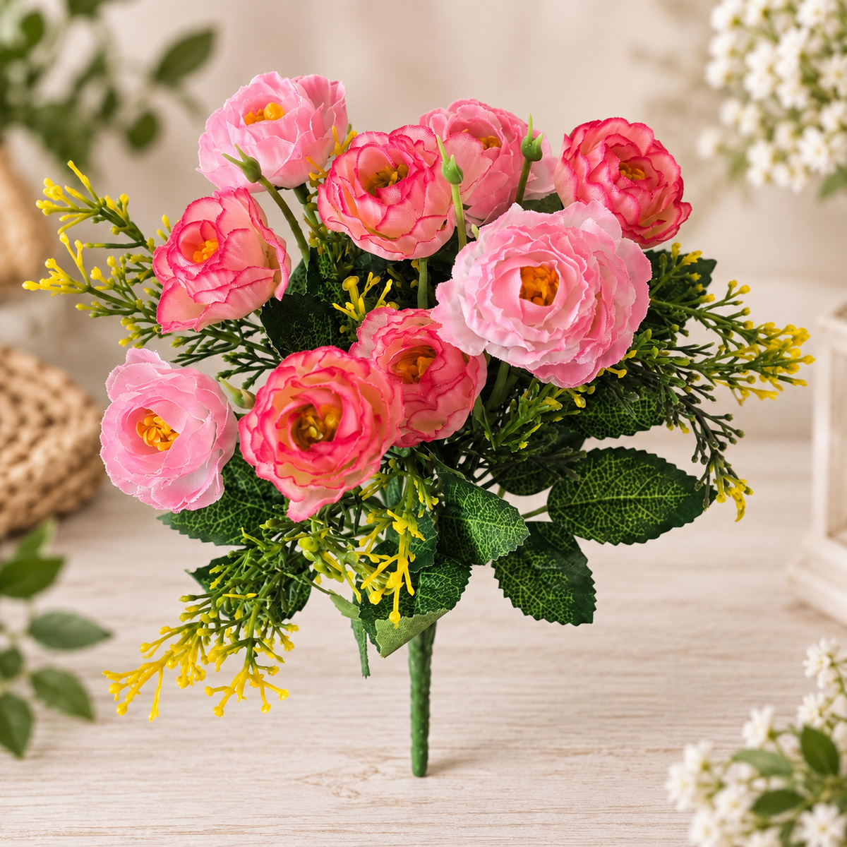 Artificial two pound cabbage rose pink flower bunch - main product image