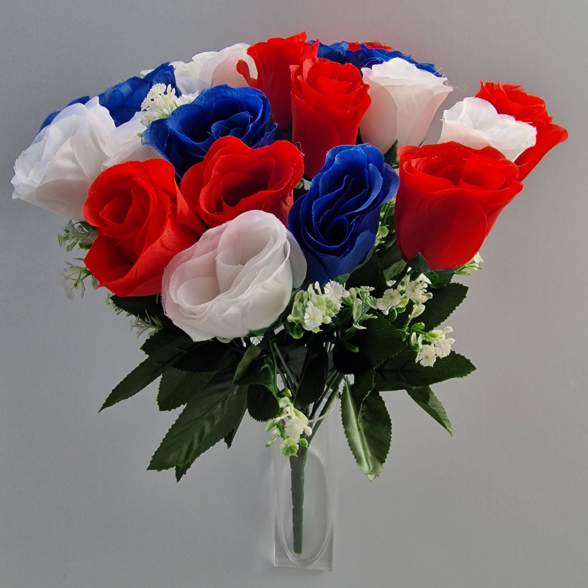 24 Head Large Rose Bouquet Red White and Blue - Amor Flowers