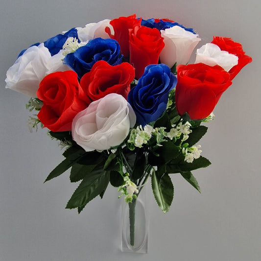 24 Head Large Rose Bouquet Red White and Blue - Amor Flowers