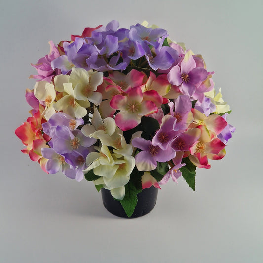 Artificial/ Silk Flower Arrangement Hydrangea Mix Grave Pot. Memorial Tribute - Amor Flowers