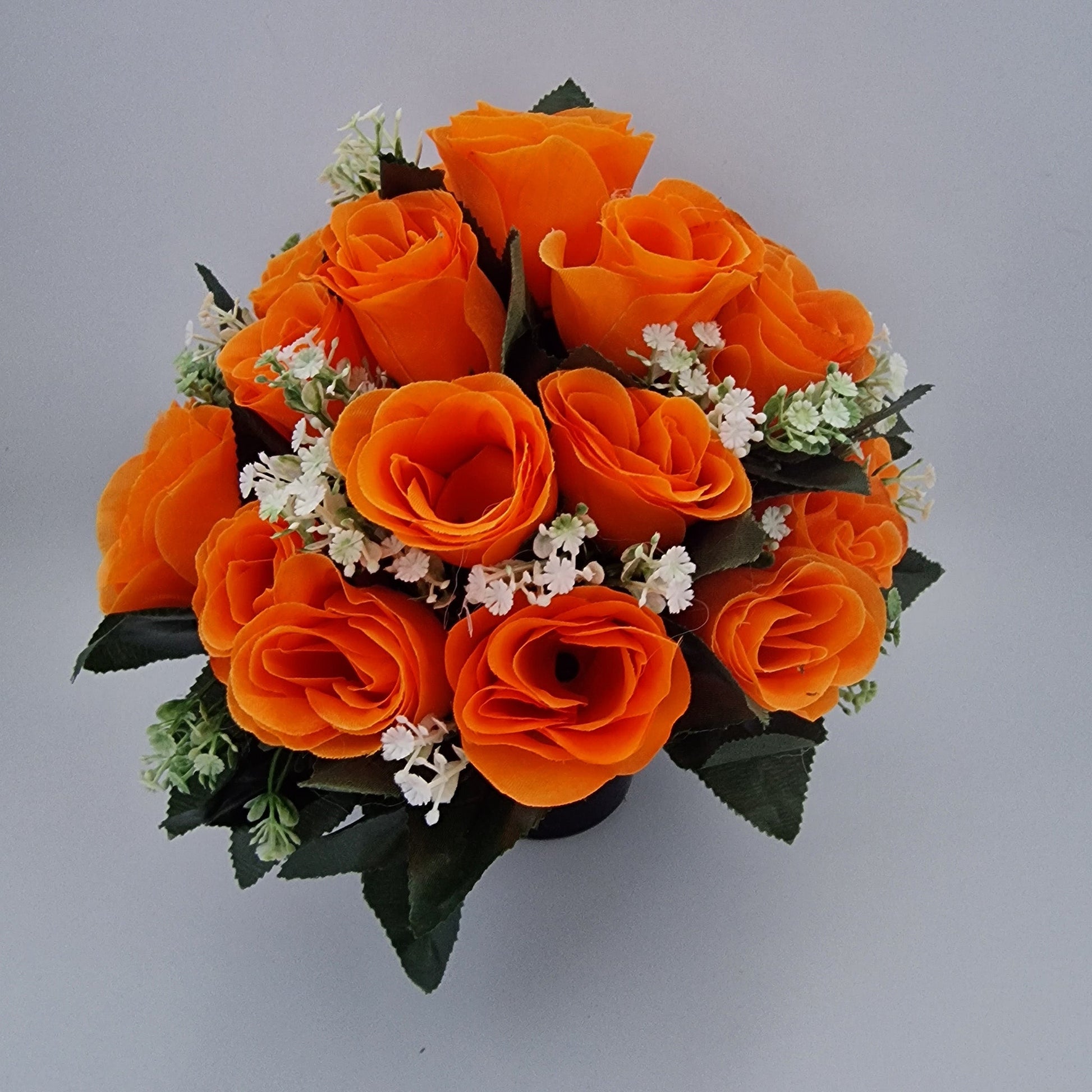Artificial Silk flower Grave Arrangement in Memorial Crem pot - 24 Rose Heads - Amor Flowers
