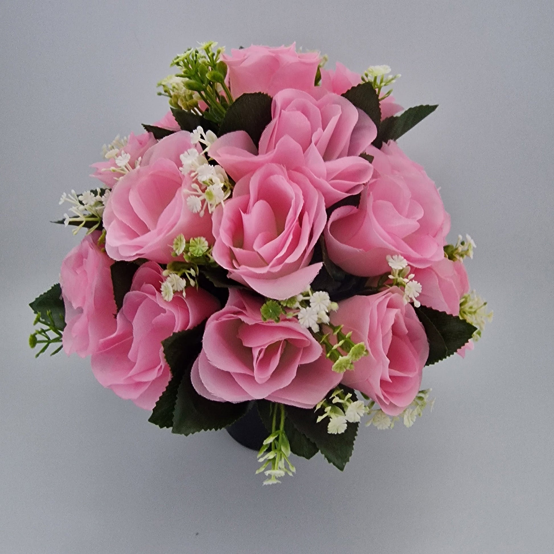 Artificial Silk flower Grave Arrangement in Memorial Crem pot - 24 Rose Heads - Amor Flowers