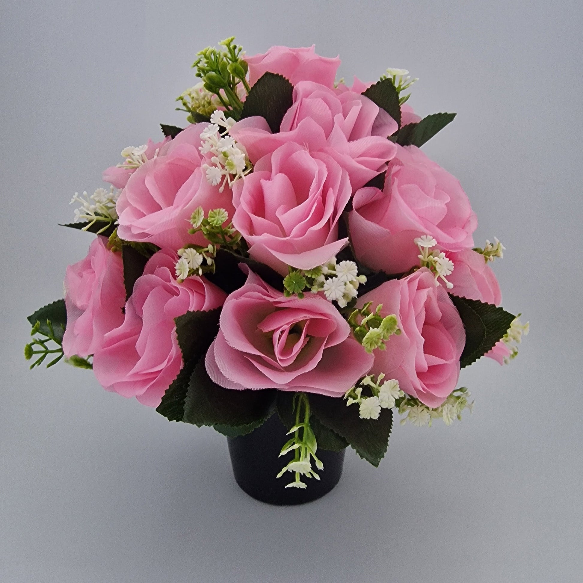 Artificial Silk flower Grave Arrangement in Memorial Crem pot - 24 Rose Heads - Amor Flowers