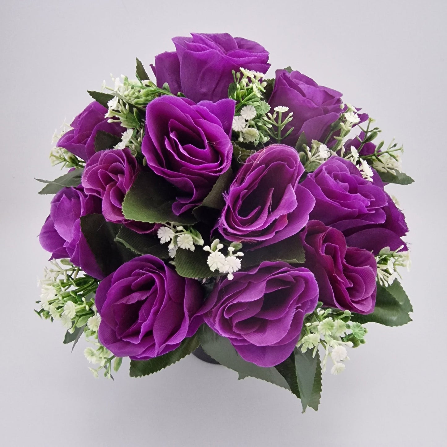 Artificial Silk flower Grave Arrangement in Memorial Crem pot - 24 Rose Heads - Amor Flowers