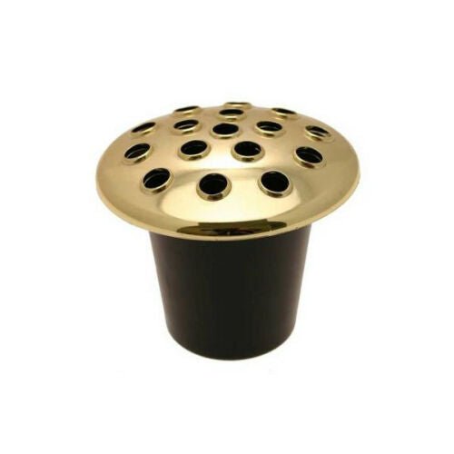 Black Plastic Grave Vase With Gold Lid fits most standard Funeral Memorials - Amor Flowers