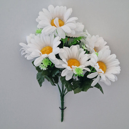 Daisy Gerbera Artificial Flower Bush – 30cm Tall With Leaves - Amor Flowers