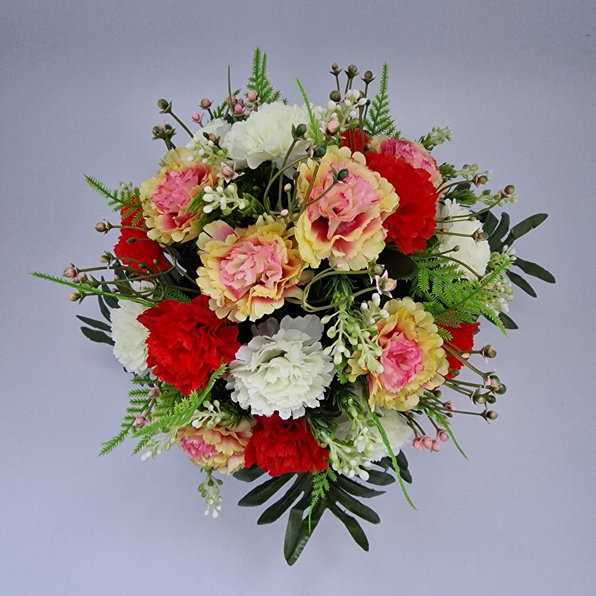 Grave Memorial Pot With Carnation with Fern & Berries Grave Arrangement Red - Amor Flowers