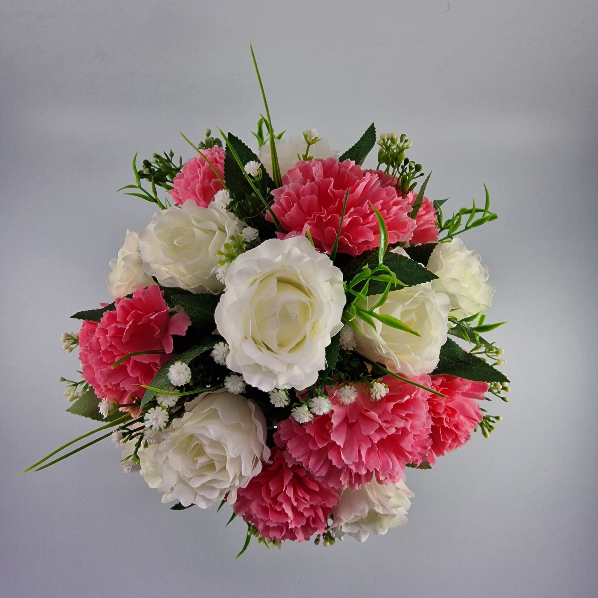 Grave Pot With Artificial Crinkle Rose an Carnation Memorial Pot- Pink & White - Amor Flowers