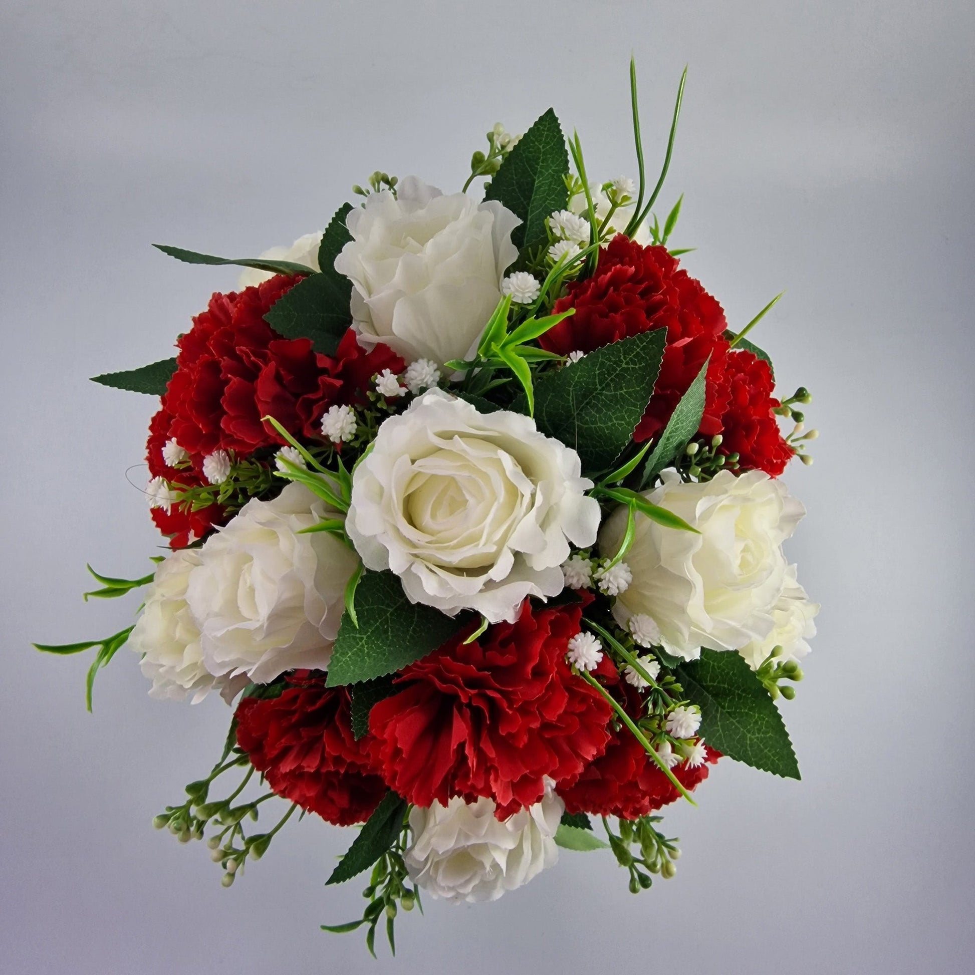 Grave Pot With Artificial Crinkle Rose an Carnation Memorial Pot- Red & White - Amor Flowers