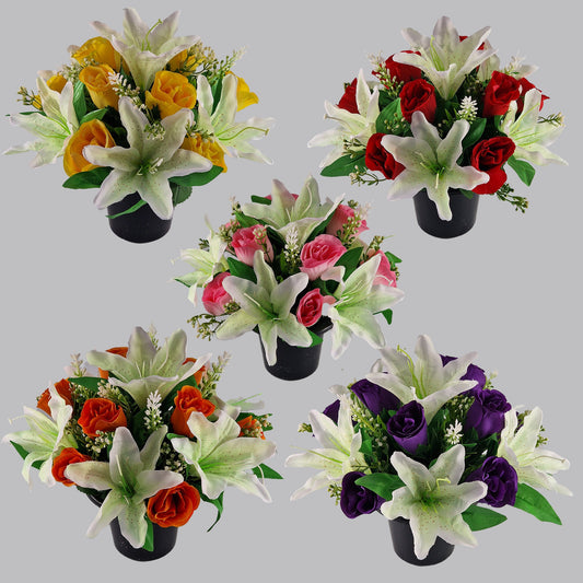 Large Rose and Lily Memorial Pot in 8 Different Colours - Amor Flowers